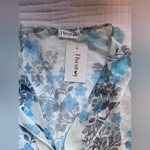 Blue Floral Women Swim Coverup